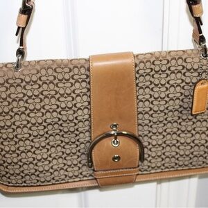 Coach Tan and Brown Signature Shoulder Bag